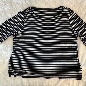 EUC Talbots 3X Navy Blue & White Striped Long Sleeve Tee 100% Cotton Like New